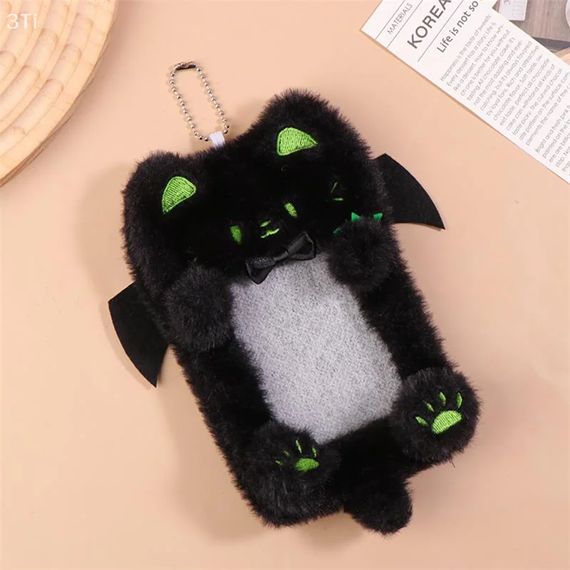 Cartoon Cute Black Cat Plush Card Holder Photocard Case Bag Keyring Pendant Idol Photo Protective Cover Student Card Holder Gift