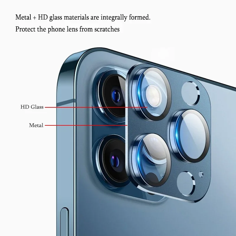 Para IPhone 14 15 16Pro Max Metal + cubierta protectora de lente de vidrio para IPhone 14 Plus 12 13 Mini 11 Pro Max película protectora de cámara - imagen 2