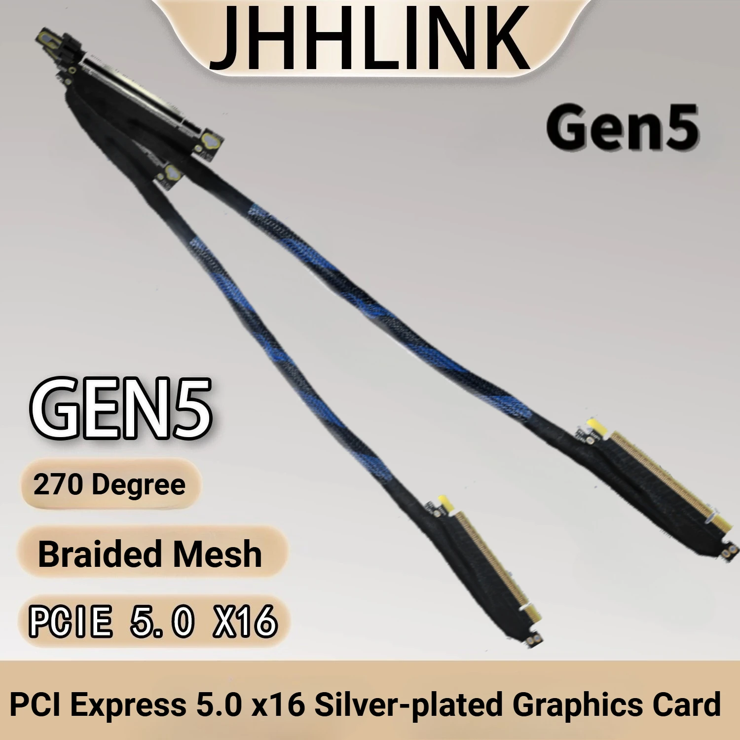 Cable de extensión de servidor de tarjeta de vídeo PCIe 5,0 X16 GPU PCI-E 5,0 Gen 5 64GB \ S Cable plateado Cable elevador en ángulo recto de 270 grados - imagen 2