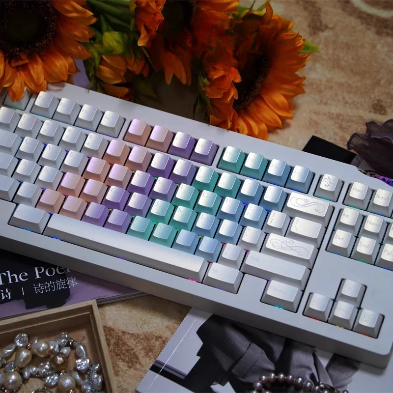 Teclas de perlas coloridas, 97 teclas originales de fábrica, altura Pbt 1,7 de espesor, pantalla de seda de Color perla, tapa de llave personalizada - imagen 3