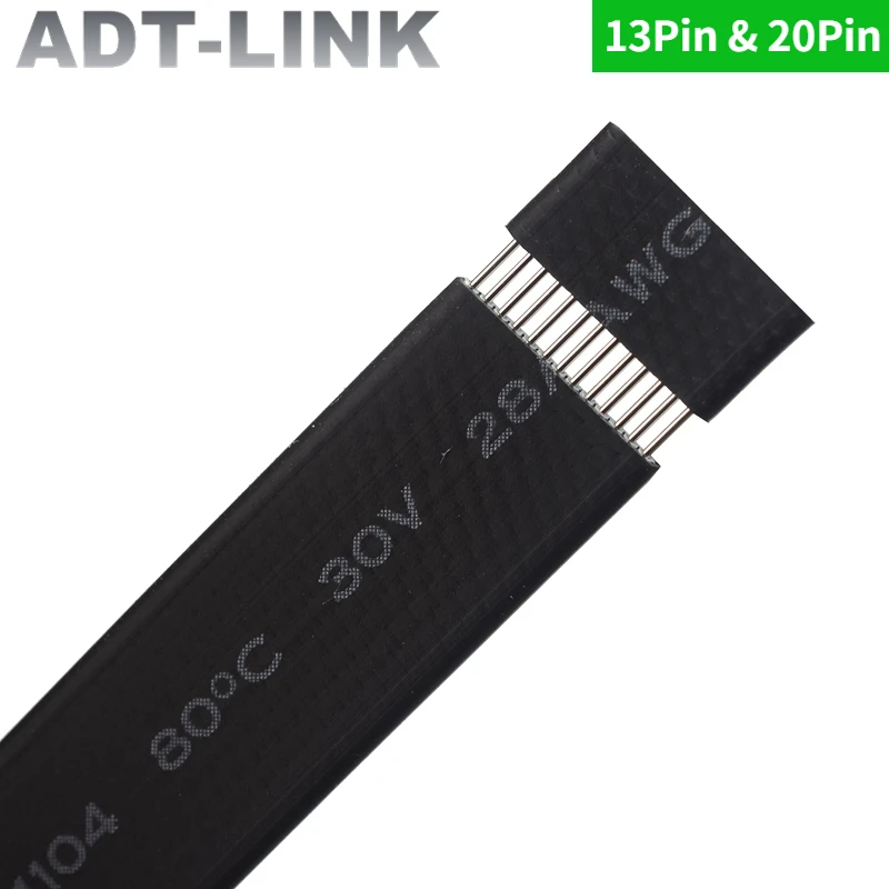 Cable de cinta ADT, Cable plano de cinta de blindaje EMI, 13 pines, 20 pines, 28AWG para extensión de adaptador de tarjeta de vídeo PCI-e M.2 mPCIe USB SSD