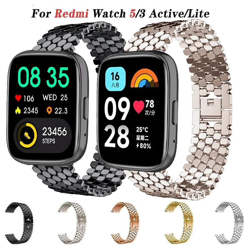 Correa de acero inoxidable de 22mm para Redmi Watch 5 Active/5 Lite Band para Redmi Watch 3 Active/3 Lite pulsera de Metal ajustable Correa