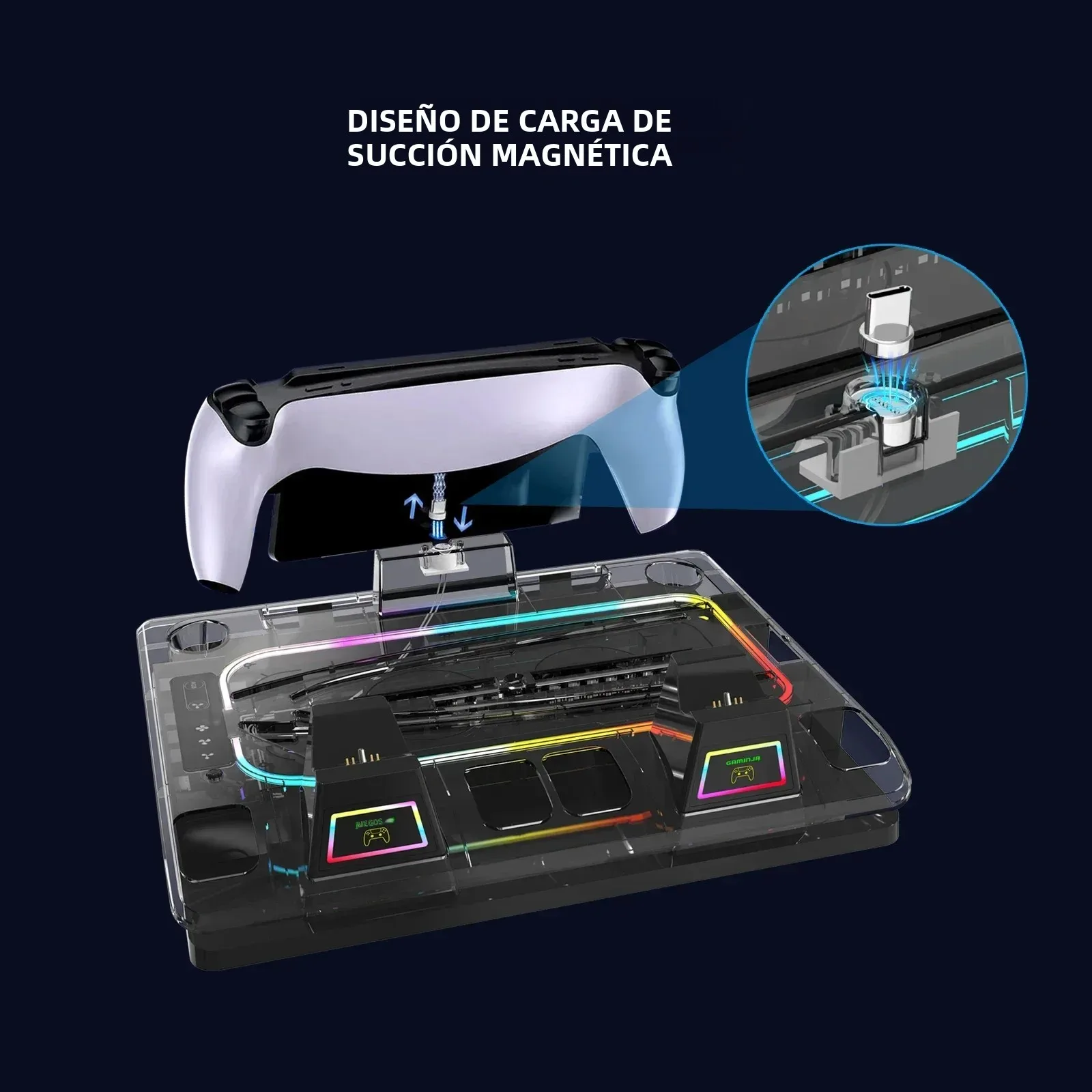 GAMINJA P53 RGB Base de refrigeración multifunción para PS5slim PS5 cargador de controlador y para PS Portal reproductor remoto cargador magnético - imagen 4