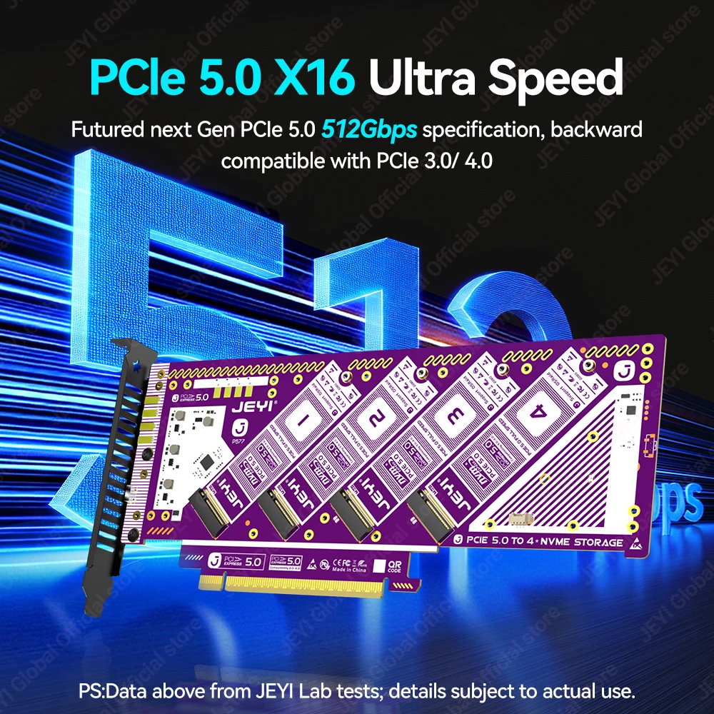 Tarjeta de expansión JEYI PCIe 5,0 X16 Quad M.2, adaptador NVMe RAID 0/1/5/JBOD, velocidad de 512 Gb/s, 8TB por SSD Compatible con PCIe 4,0/3,0 - imagen 2