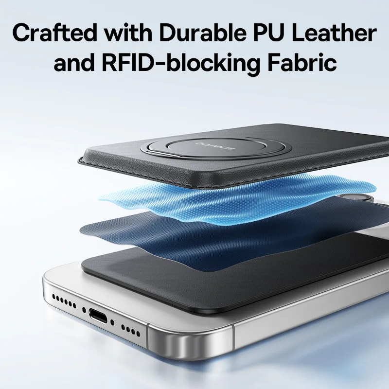 Baseus Soporte tipo billetera magnético para iPhone 17 16 Pro Max 17 Air MagSafe Funda para teléfono Ranura para 3 tarjetas Cuero PU 360 °   Estuche con soporte giratorio - imagen 3