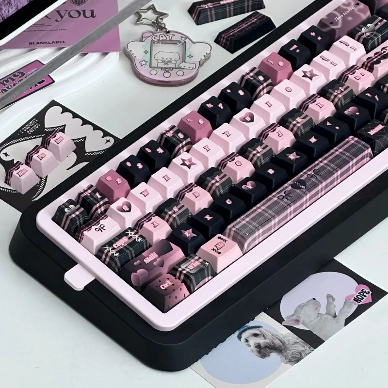 Juego de teclas con tema Rock Sweetheart, 142 teclas PBT, tapa de teclado personalizada para chica, perfil de cereza, teclas de Anime para teclado mecánico