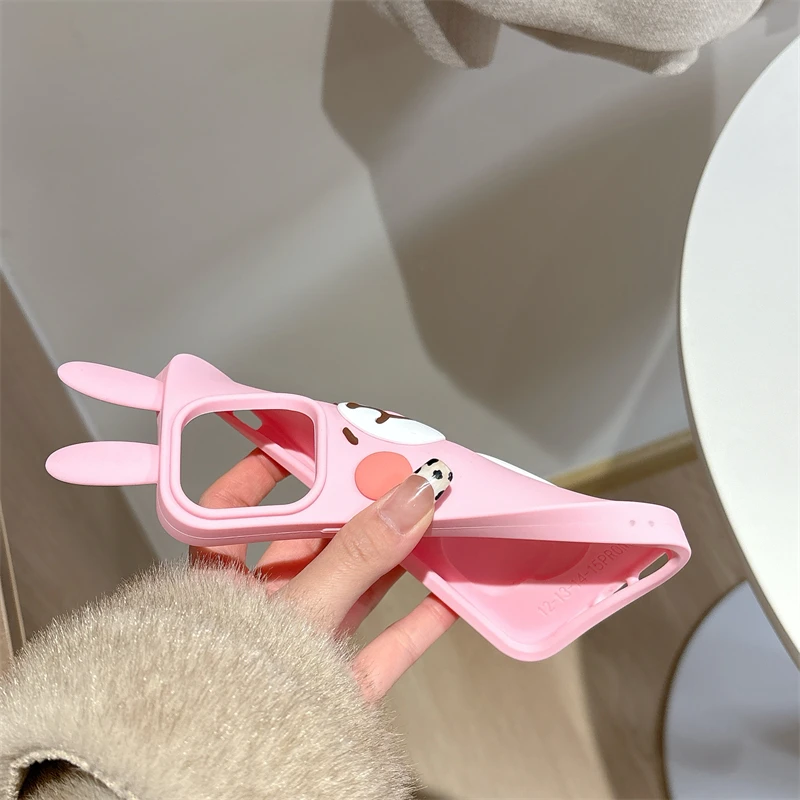 Funda de silicona de conejo rosa de dibujos animados para IPhone 16, 15, 14, 13, Pro Max Plus, 16Pro, 15Pro, IPhone16, ProMax, bonita funda de teléfono Kawaii con animales - imagen 2