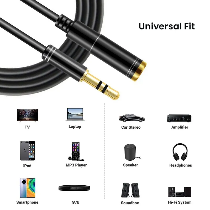 NIERBO Cable de extensión de 3,5mm Cable de extensión de auriculares Cable auxiliar chapado en oro conector de Audio estéreo macho a hembra Cable TRS 1m 5m - imagen 4