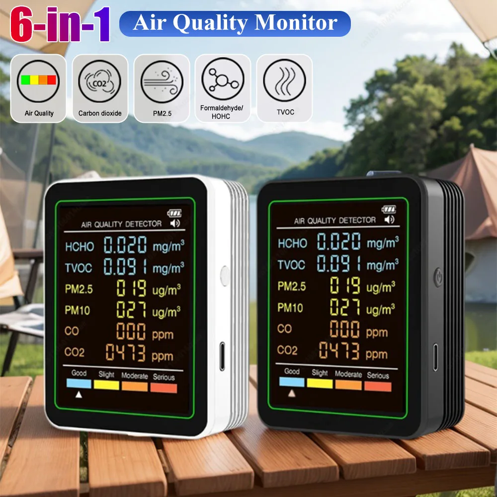 Medidor de calidad del aire 6 en 1, formaldehído en tiempo Real TVOC PM2.5 PM10, probador de CO de dióxido de carbono, Detector HCHO para oficina, escuela y Hotel