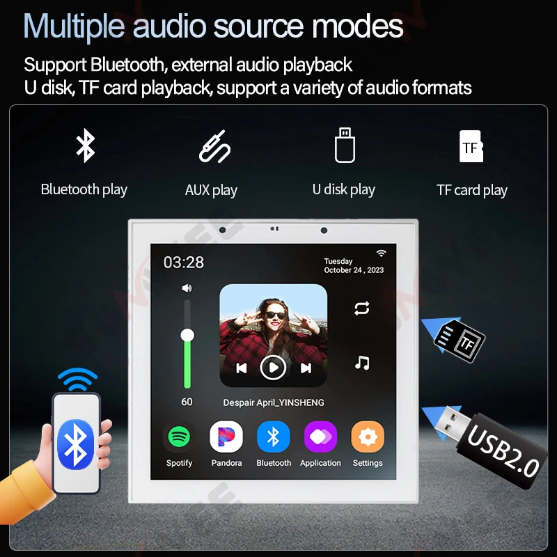 Amplificador de audio en pared para hogar inteligente, sistema Android 11, pantalla táctil de 4 pulgadas, amplificador WiFi Tuya, Panel de sonido con Control remoto Alexa - imagen 4