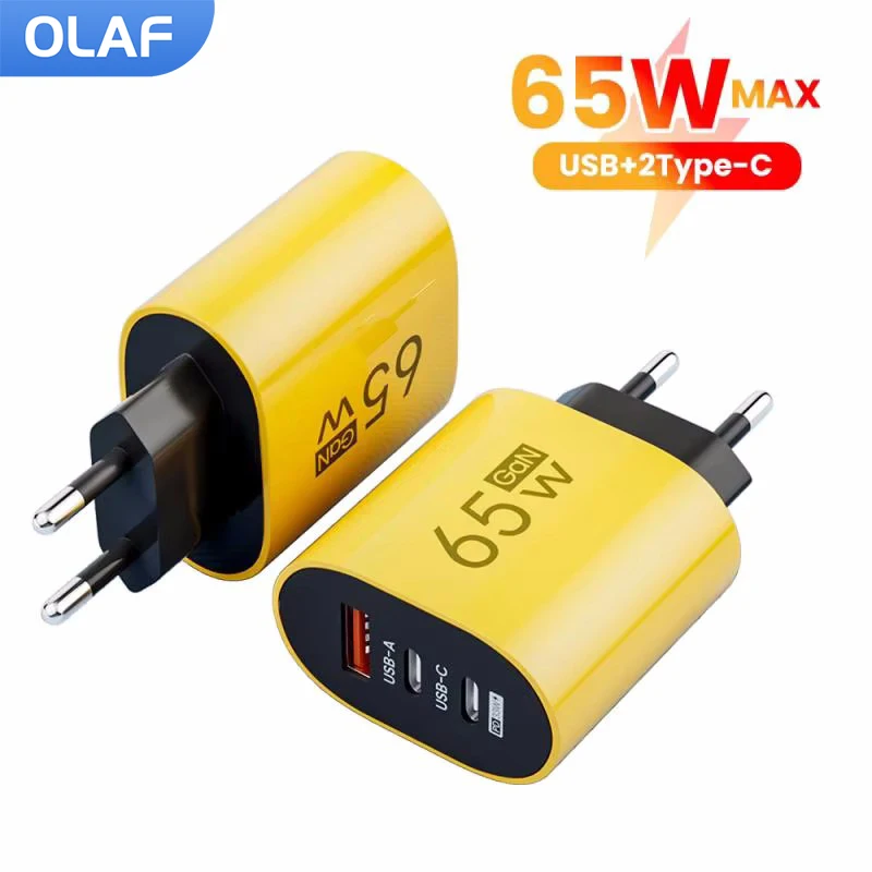 Cargador USB tipo C de 3 puertos 65W PD QC3.0 cargador de pared adaptador de carga rápida para iphone Xiaomi Samsung Huawei cargador USB C
