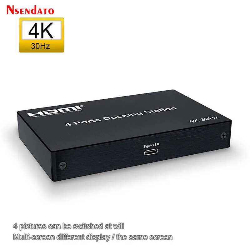 Adaptador divisor de estación de acoplamiento 4 puertos 4K HDMI USB tipo C 3,0 compatible con extensor de pantalla múltiple para Windows/macOS/Android/Linux - imagen 2