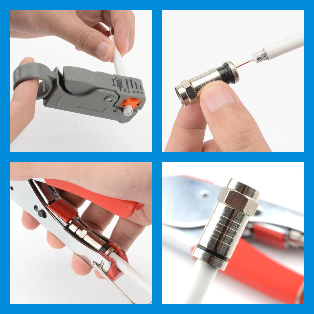 Kit de herramientas pelacables para engarzar cables coaxiales, conectores F de compresión RG6, juego de herramientas de compresión Coaxial para manipulación de cables RG59 - imagen 5