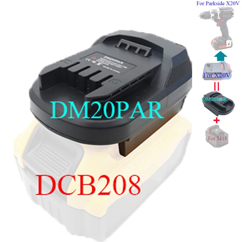 Adaptador convertidor de batería DM20PAR para herramienta de batería de iones de litio Parkside de 20V Compatible con baterías de iones de litio Dewalt/Milwaukee de 18V - imagen 2