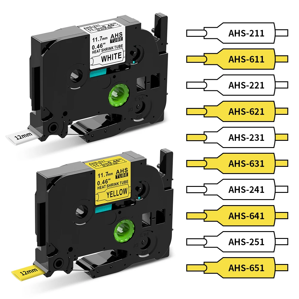 Cinta de tubo termorretráctil HSe231, cinta de etiquetas P-touch HSe221 HSe211 HSe631 HSe621 HSe611, Compatible con impresora de etiquetas Brother