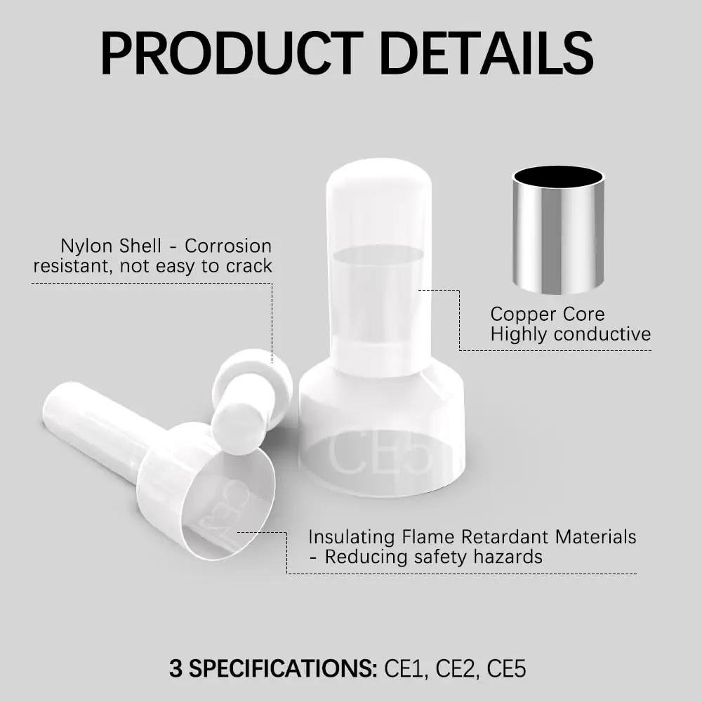 Kit de conectores de engarzado de extremo cerrado de 580 piezas - 22-16/16-14/12-10 AWG calibre CE1 + CE2 + CE5 tapas de engarzado de extremo de cable de nailon de 3 valores, aisladas - imagen 4