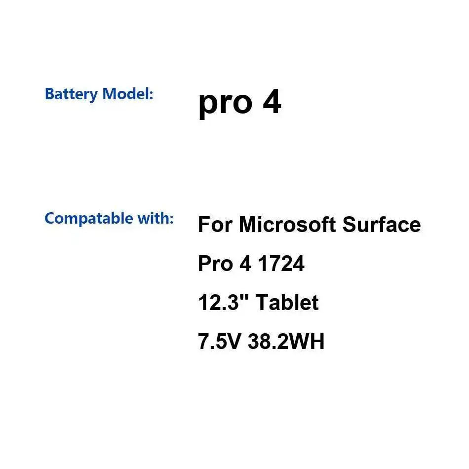 Batería de tableta para Microsoft Surface Pro 4 1724 12,3 "reemplazo Premium 5087Mah potencia confiable - imagen 3