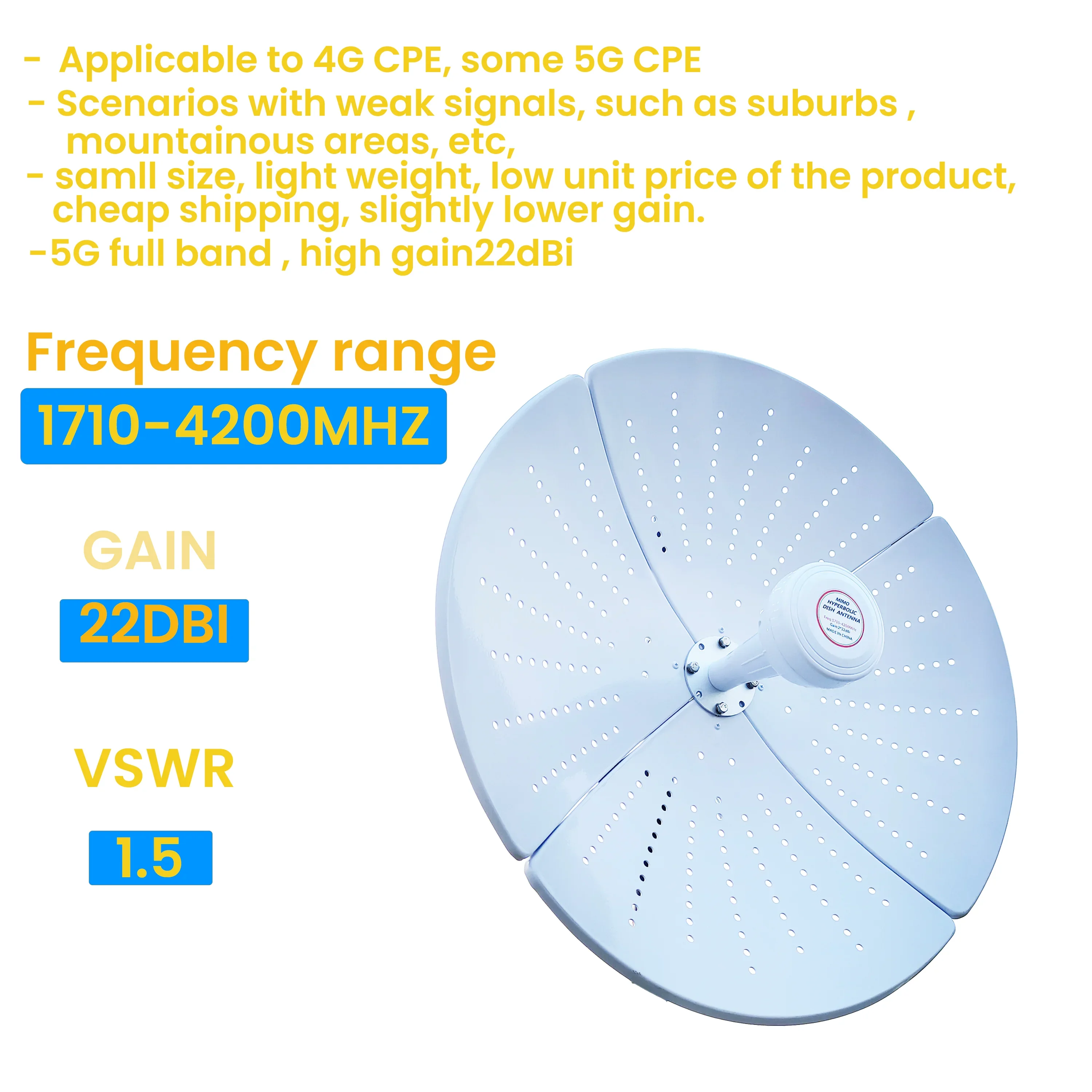 Antena parabólica de plato MIMO para exteriores, 22dBi, 1710-4200MHz, polarizada Dual para mejorar la velocidad de red del enrutador 5G 4G CPE MIMO - imagen 5