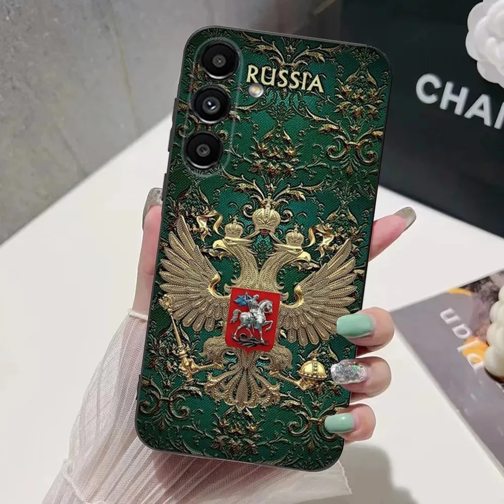 Funda de teléfono con emblema nacional de la bandera de Rusia para Samsung S24,S21,S22,S23,S30,Ultra,S20,Plus,Fe,Lite,Note,10,9,5G, funda suave negra - imagen 3