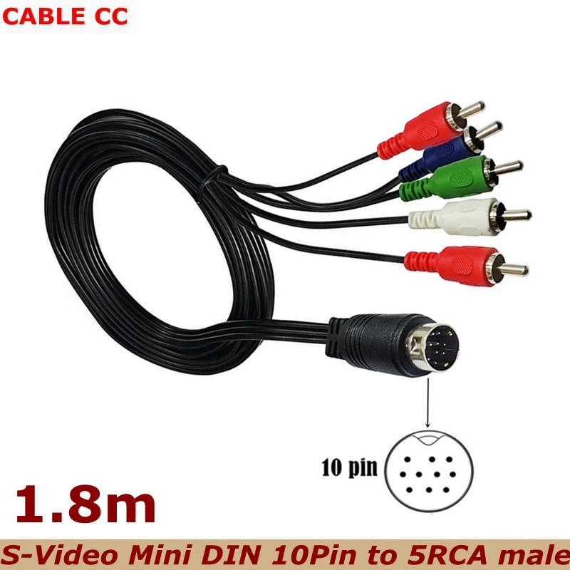 Cable de vídeo S-Video10Pin DIN a 5RCA de 1,8 m, línea de componentes 5AV, utilizado para receptores de TV, televisores, monitores y proyectores