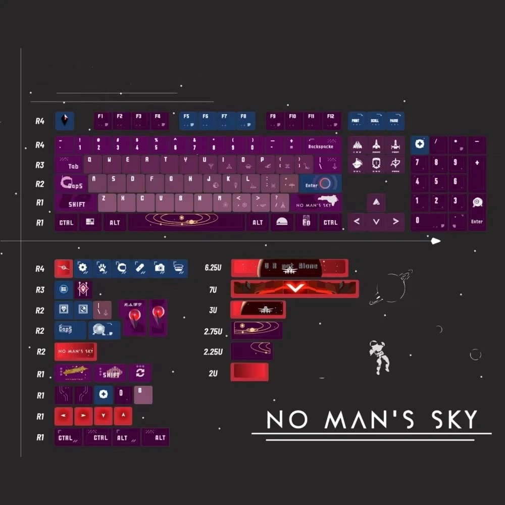 142 teclas/juego de teclas de cielo sin hombre, teclas subcama de tinte PBT, teclas a prueba de luz con perfil de cereza para interruptor MX Wooting Alice 60 75 96