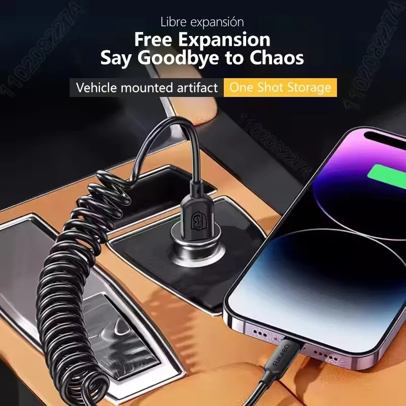 Cable de resorte elástico USB A Cable de carga para Apple iPhone 27W línea de datos 14 13 12 Pro XS Max Plus accesorio de teléfono de carga rápida - imagen 5