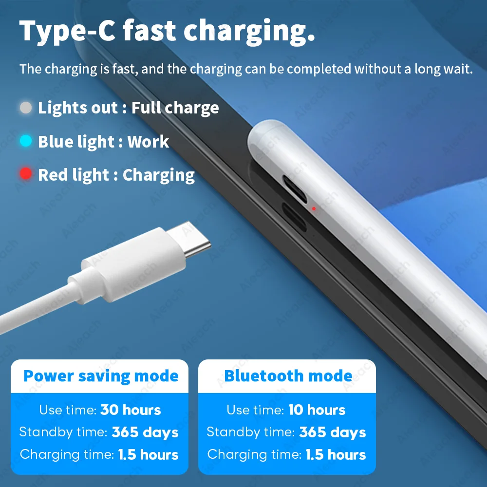 Para lápiz iPad con inclinación de rechazo de palma, para Apple Pencil 2 1 lápiz óptico iPad Pro 11 12,9 Air 4/5 7/8/9/10th mini 5 6 2018-2023 - imagen 4