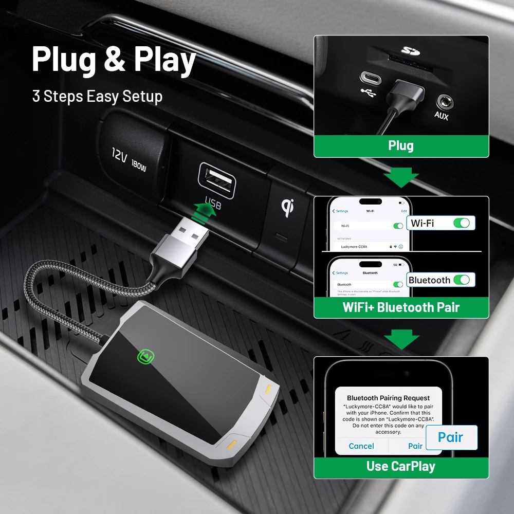Adaptador Carplay inalámbrico convierte cableado a inalámbrico apto para automóviles Audi Toyota Mazda Nissan Chevrolet conexión estable de fácil uso - imagen 4