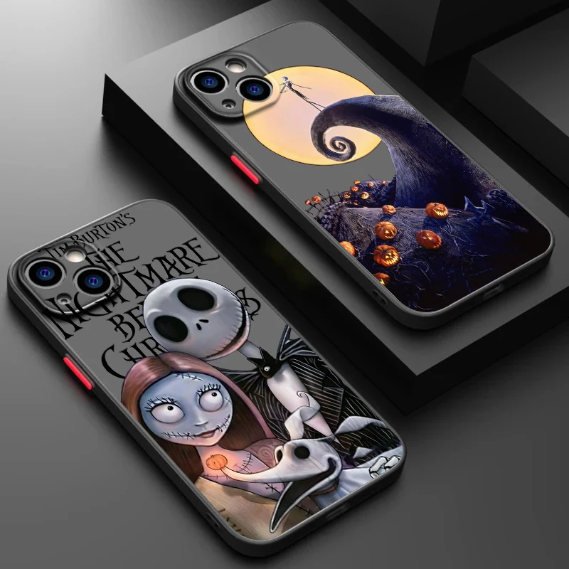 Pesadilla antes de Navidad arte esmerilado translúcido para Apple iPhone 15 14 13 12 11 XS XR X 8 7 SE Pro Max Plus Mini suave