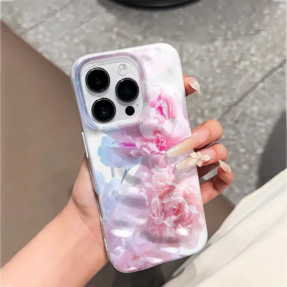 Funda de teléfono con diseño artístico de flores rosas para iPhone 17 Pro Max 16 15 14 Plus 13 12 11, funda de silicona suave a prueba de golpes - imagen 3