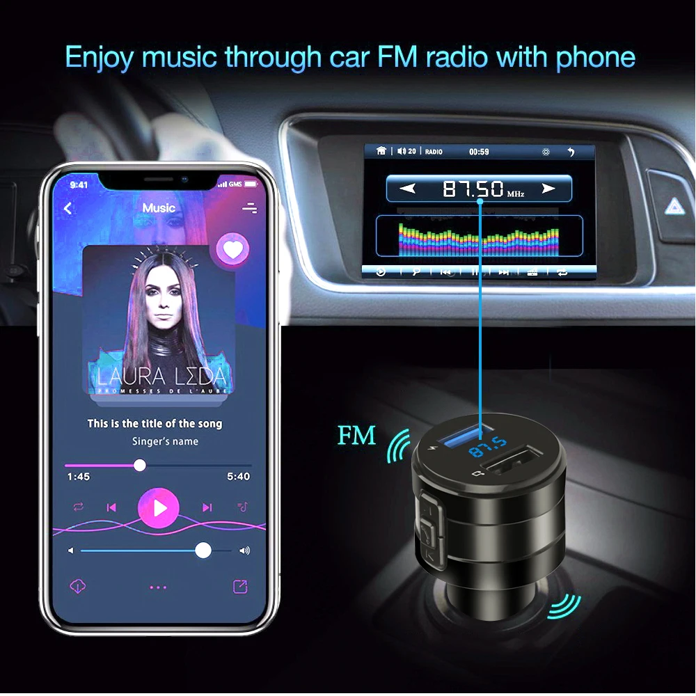 Transmisor FM Bluetooth, reproductor MP3, Kit manos libres para coche, cargador USB Dual 3.1A, adaptador de corriente para coche, Radio DVR, accesorios para coche - imagen 2