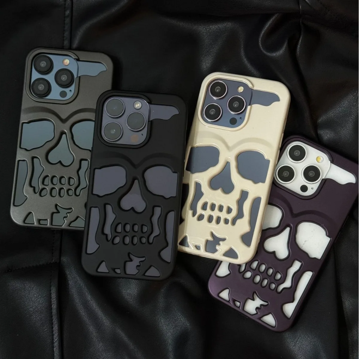 Funda de teléfono de lujo con calavera y esqueleto para iPhone 16 15 Pro Max 11 12 13 14, funda protectora completa hueca con revestimiento mate a prueba de golpes - imagen 2