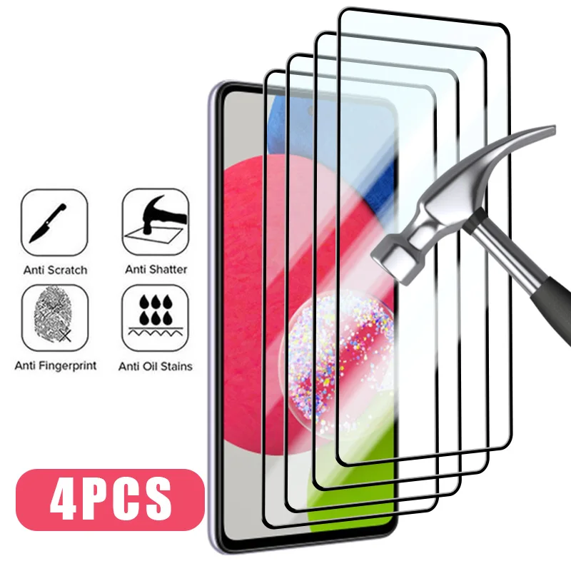 Protector de pantalla de vidrio templado para Samsung, A53, A14, A52, A12, A23, A13, A71, A50, A70, A30, A31, A32, A51, A72, A33, A73, 5G, 4 unidades