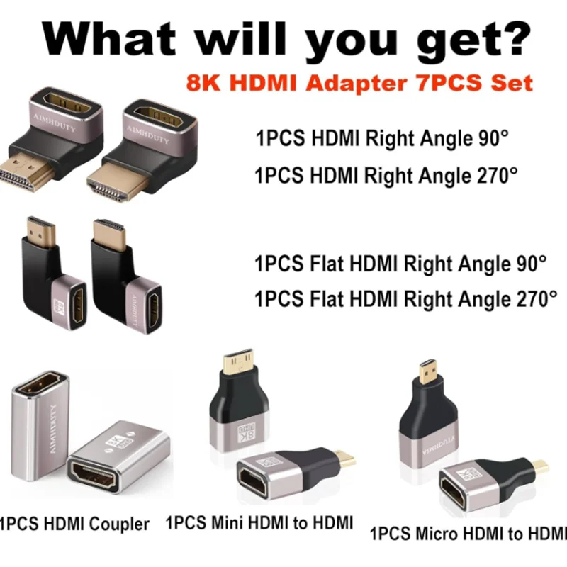 90 270 grados ángulo recto 2,1 8K 60Hz convertidor macho a hembra Micro Mini conector de Cable compatible con HDMI para TV portátil - imagen 3