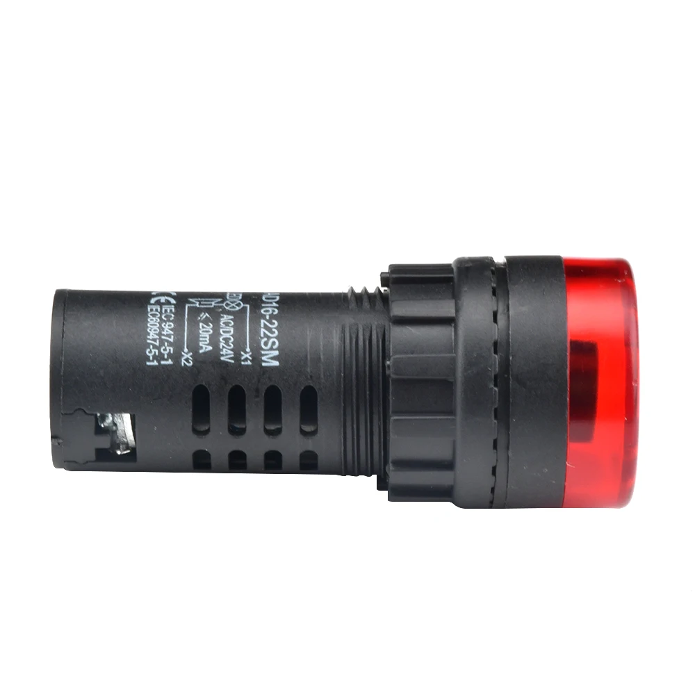 AD16-22SM alarma de zumbador 22mm de diámetro del Panel DC 12V 24V AC 110V 220V luz de señal de Flash LED rojo zumbador activo indicador de alarma de pitido - imagen 4