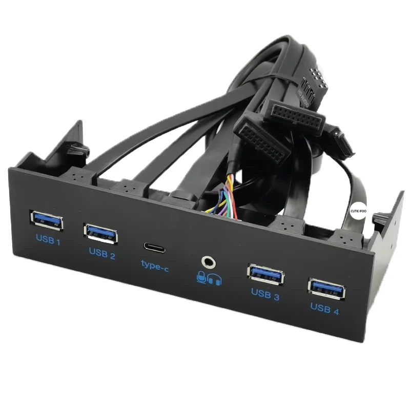 Panel de barra frontal de chasis de 5,25 pulgadas Hub USB con 4 puertos USB3.0 + 1 puerto tipo c + 1 puerto de audio HD Panel frontal de extensión de 19 pines