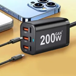 Cargador GaN USB-C 200 W de 6 Puertos para iPhone y Samsung