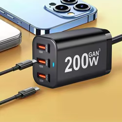 Cargador GaN USB-C 200 W de 6 Puertos para iPhone y Samsung
