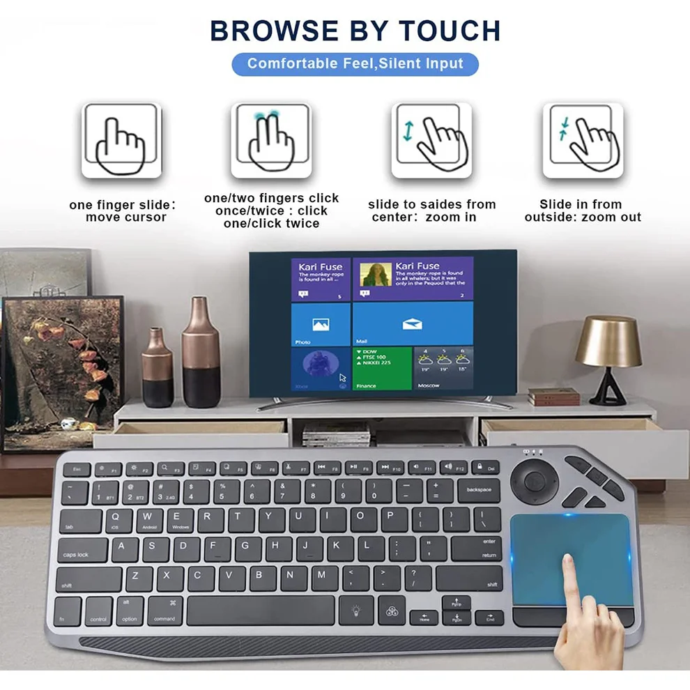 Teclado inalámbrico de TV con panel táctil, dispositivo recargable con Bluetooth, retroiluminado, 7 colores, 2,4G, para Smart TV, iOS, iPhone/IPad - imagen 3