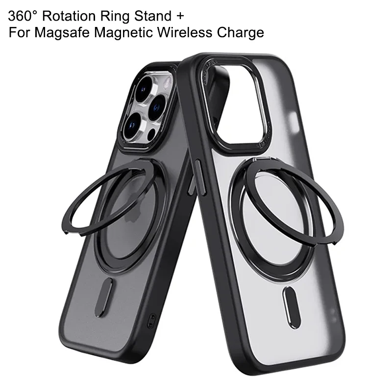 Funda magnética mate con soporte de rotación de 360 ° para iPhone 15, 14, 13, 12, 11 Pro Max, funda de carga inalámbrica Magsafe 15 Plus, funda con soporte de anillo