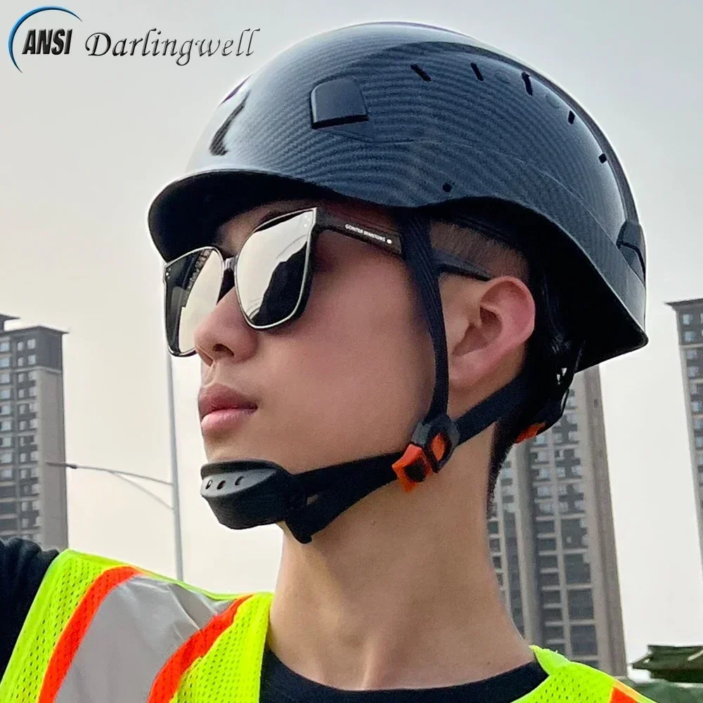 Casco de seguridad con patrón de fibra de carbono para ingeniero Ansi, casco duro de construcción, gorra de trabajo protectora ABS de alta calidad para hombres, Industrial - imagen 3