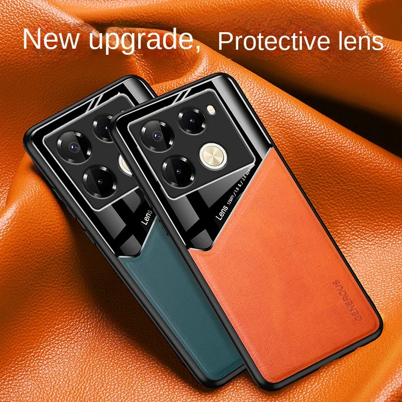 Funda trasera protectora magnética con textura de cuero suave para Infinix Note 40 Pro Plus, carcasa de lujo