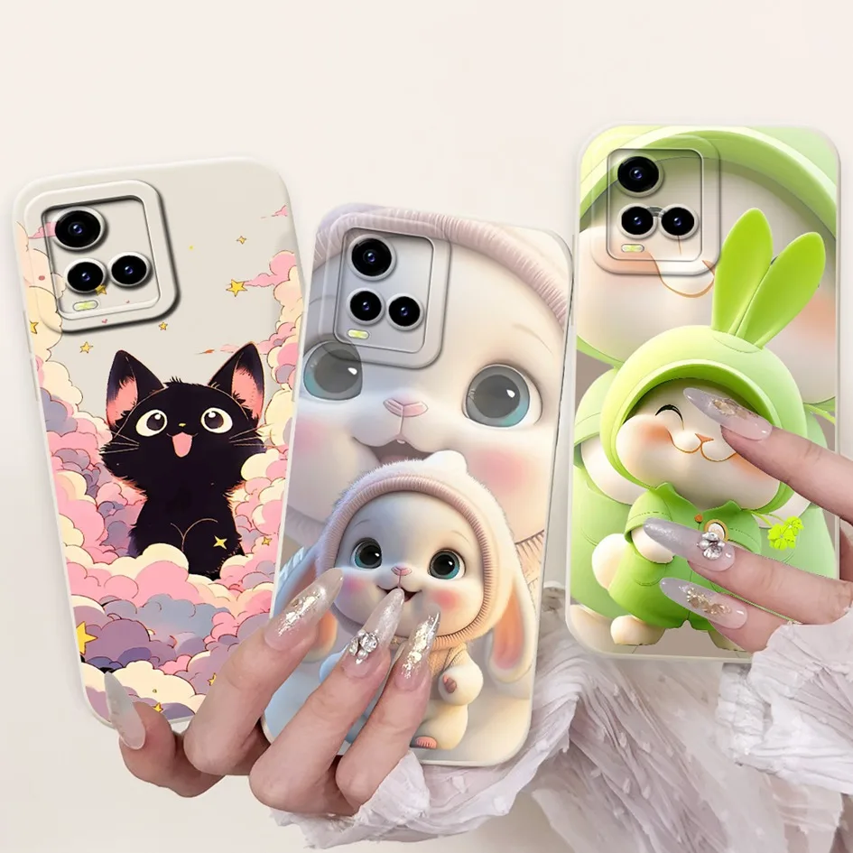 Para Vivo Y33s funda V2109 lindo conejo gato arco dibujos animados suave silicona Coque para Vivo Y21 2021 Y21S Y21A Y21E Y21T Y33T parachoques - imagen 2