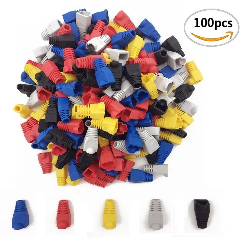 Venta caliente 100 Uds Color mezclado CAT5E CAT6 RJ45 Cable de red Ethernet botas de alivio de tensión Cable conector cubierta de enchufe - imagen 2
