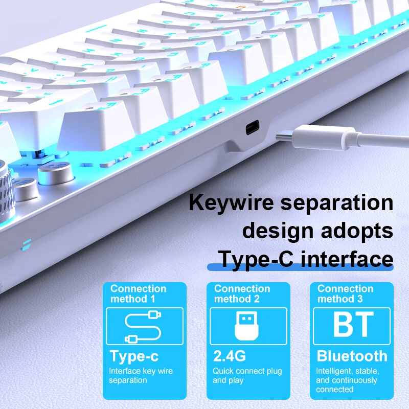 AULA F3001 Teclado mecánico Bluetooth inalámbrico tres modos Panel de Metal moldeado por inyección efecto de retroiluminación fresco 87 teclas - imagen 4