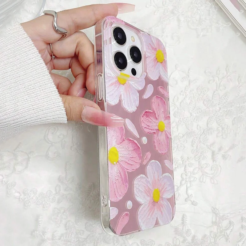 Funda de teléfono con estampado de flores de cerezo a la moda de margaritas para iPhone 13 11 12 14 15 16 17 Air Pro Max Plus 16E 8 7 Plus SE2 X XS - imagen 3