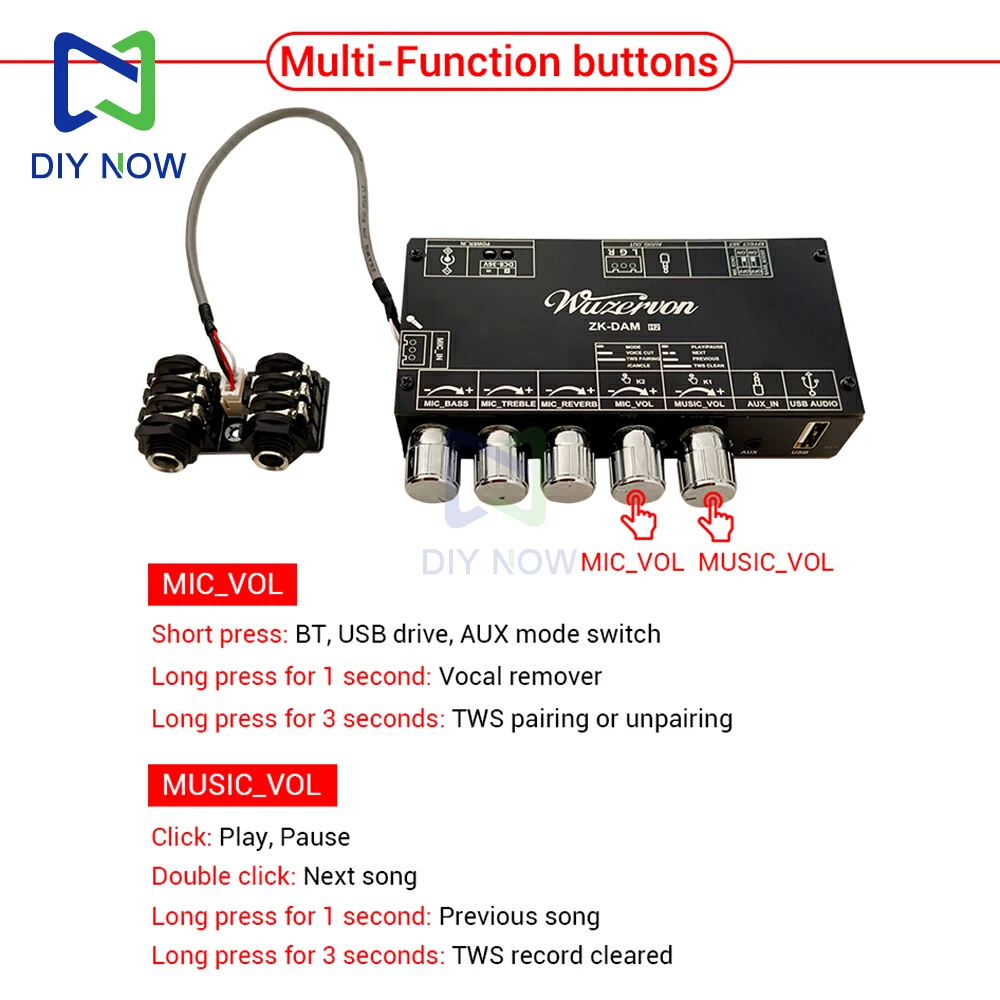 DC 8-36V ZK-DAM-H2 Placa de reverberación de Karaoke aislamiento preamplificador de bajo ruido micrófono externo Bluetooth USB decodificación soporte TWS - imagen 4