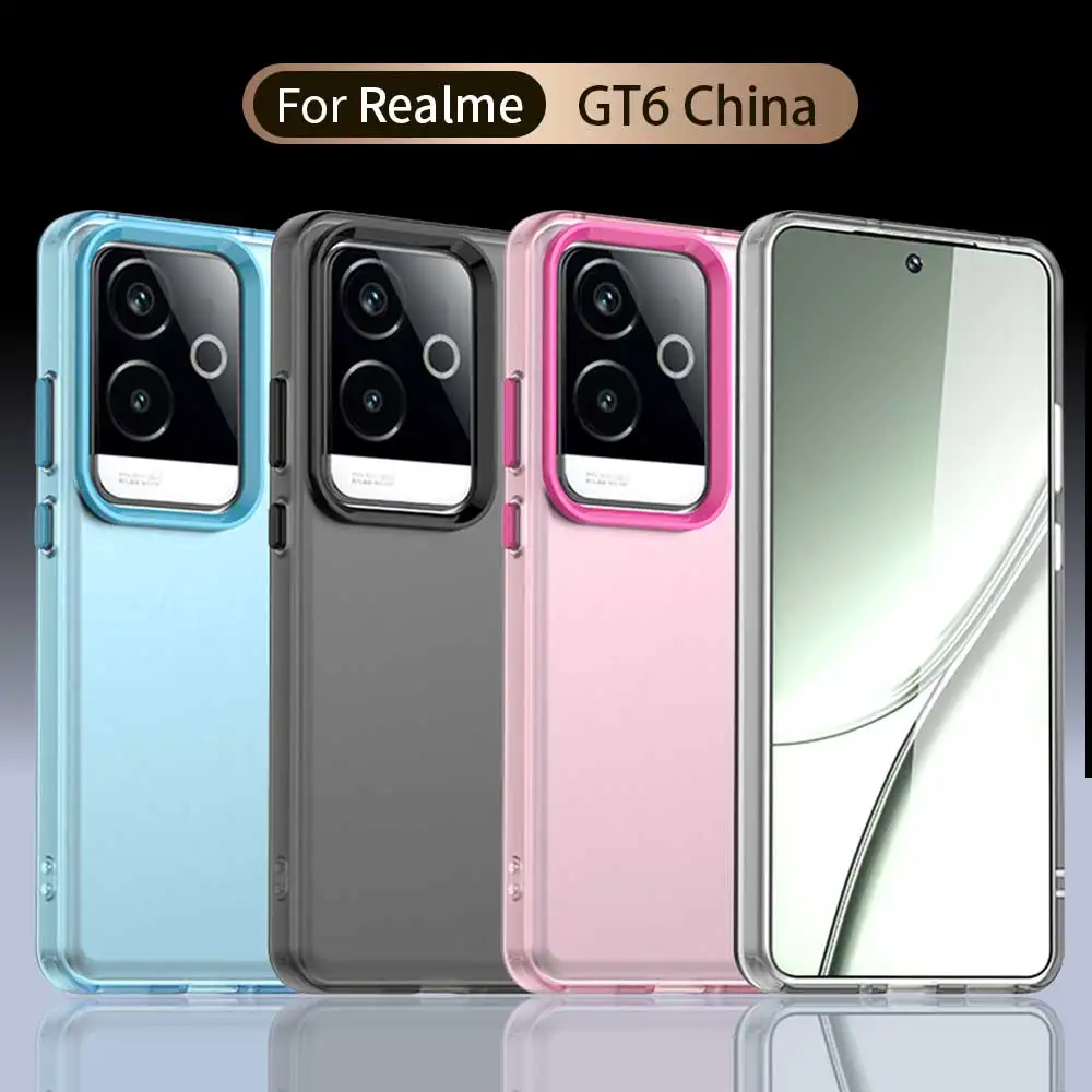 Funda esmerilada para Realme GT6 China, Funda Realme GT6, Fundas, mate, translúcido, PC, borde de TPU, parachoques trasero para teléfono Realme GT6 - imagen 2