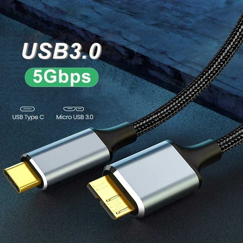 Cable adaptador Micro B USB 3 0 a tipo C, Conector de disco duro externo de 5gbps, Cable tipo C a USB 3,0, Micro B para disco duro