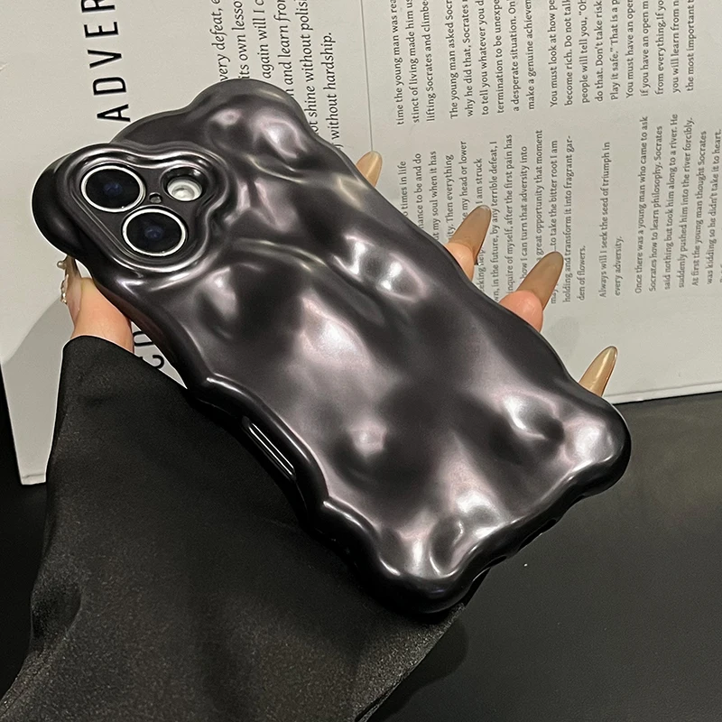 Elegante funda trasera con textura de onda rizada 3D negra mate para iPhone 16 Pro Max 17 Air 15 Plus 13 14 12 11 - imagen 5